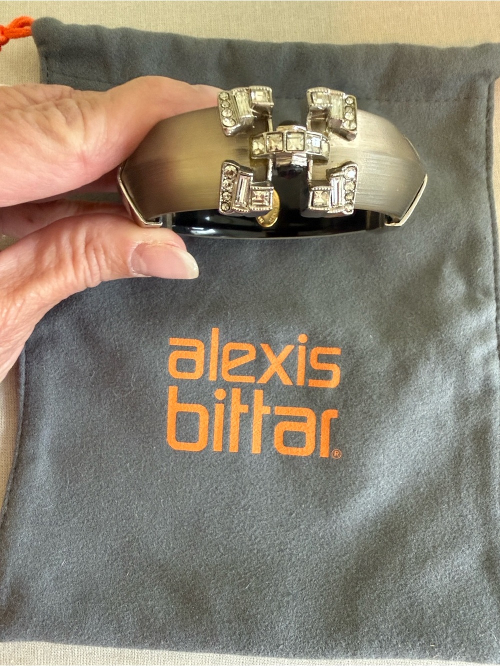 Alexis Bittar Lucite Crystal Baguette Hinged Bangle Bracelet